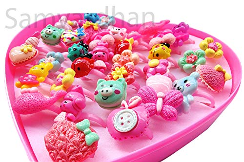 36 PCS Adjustable Cartoon Flowers Open Finger Ring for Birthday